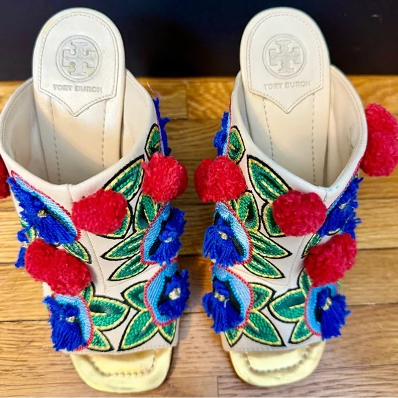 Tory Burch Ellis Women’s Multicolor Embroidered Open Toe Mule, Size 6.5 - Picture 4 of 8